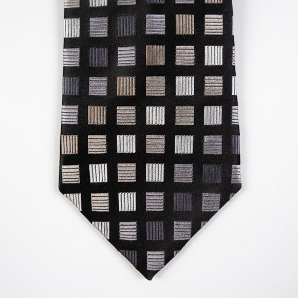 BCBG Attitude black silver square pattern 100% silk neck tie - Picture 3 of 6